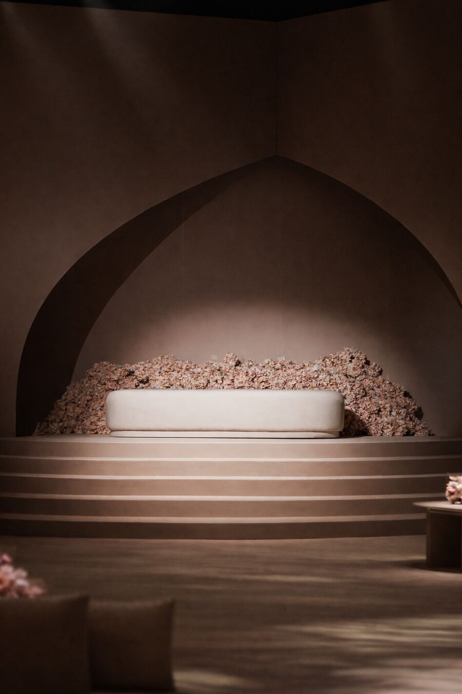 Nude arch wedding lounge design Abu Dhabi