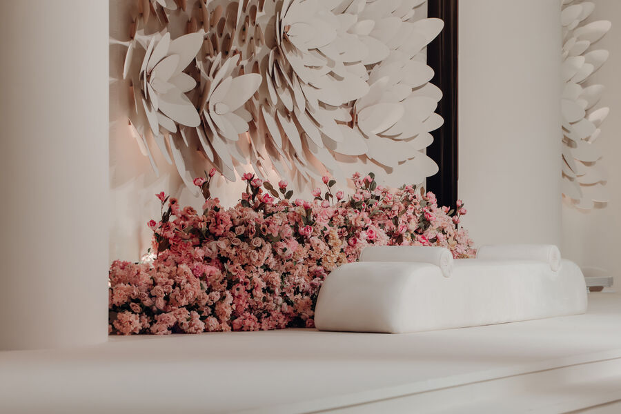 White petal wall wedding stage UAE